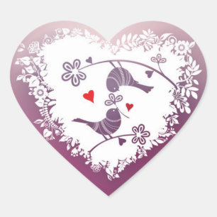 Kute Tortelduifjes met Paarse harten Valentijnsdag Hart Sticker