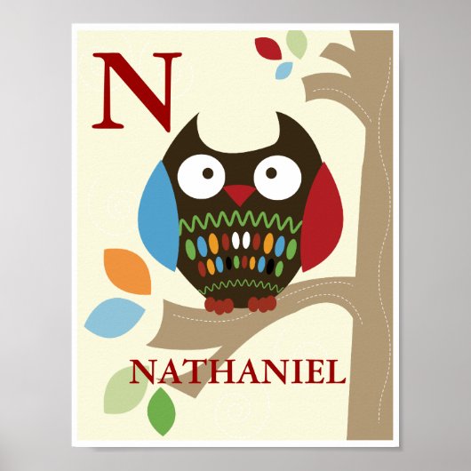 Kute Tree Topjes Owl Nursery Print (Voorkant)