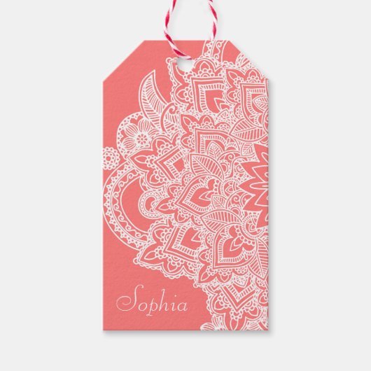 Kute trendy flower henna hand getrokken design cadeaulabel (Voorkant)