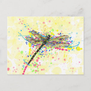 Kute trendy girly waterverf splatters dragonfly briefkaart