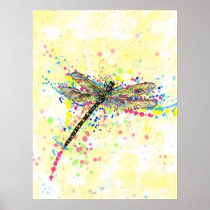Kute trendy girly waterverf splatters dragonfly poster