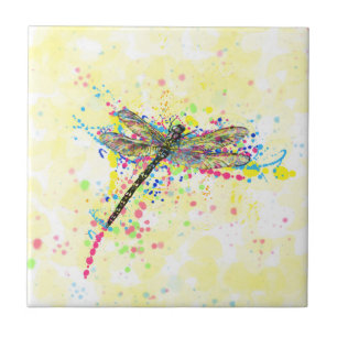 Kute trendy girly waterverf splatters dragonfly tegeltje