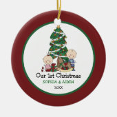 Kute Twins 1e Kerstmis, speciaal gepersonaliseerd Keramisch Ornament (Voorkant)