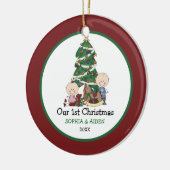 Kute Twins 1e Kerstmis, speciaal gepersonaliseerd Keramisch Ornament (Links)
