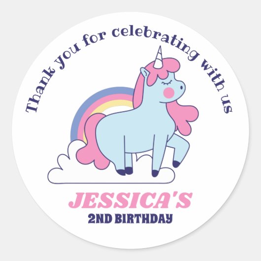 Kute Unicorn en regenboogkinderen op zaterdag Ronde Sticker (Voorkant)
