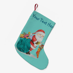 Kute vaders kerstmis met speelgoed en geschenken i kleine kerstsok