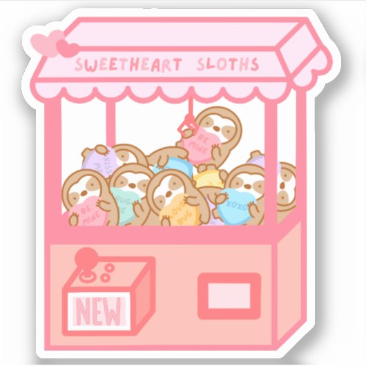 Kute Valentijn Day Claw Machine Sloths Sticker (Voorkant)
