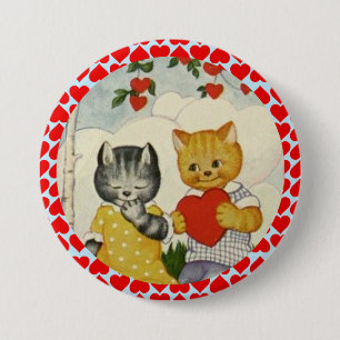 Kute Valentijn Heart en Kat Couple Ronde Button 7,6 Cm