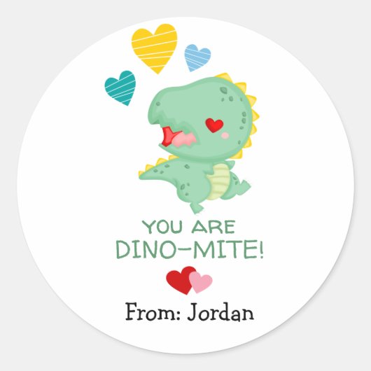 Kute Valentijnsdag Dinosaurs en harten Ronde Sticker (Voorkant)