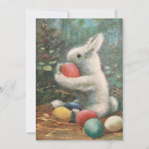 Kute Vintage Fluffy Easter Bunny and Eggs Feestdagenkaart