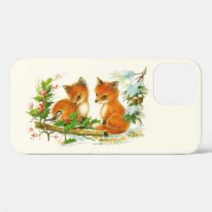 Kute Vintage Foxes Retro Kerstmis Scene iPhone 12 Hoesje