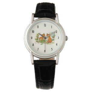 Kute Vintage Foxes Retro Kerstmis Scene Horloge