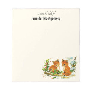 Kute Vintage Foxes Retro Kerstmis Scene Notitieblok