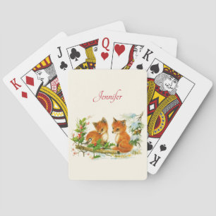 Kute Vintage Foxes Retro Kerstmis Scene Pokerkaarten