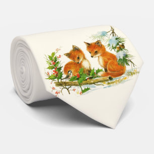 Kute Vintage Foxes Retro Kerstmis Scene Stropdas