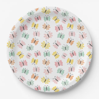 Kute vlinders in pastelkleuren papieren bordje