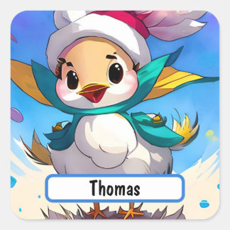 Kute vogel met  neus vierkante sticker
