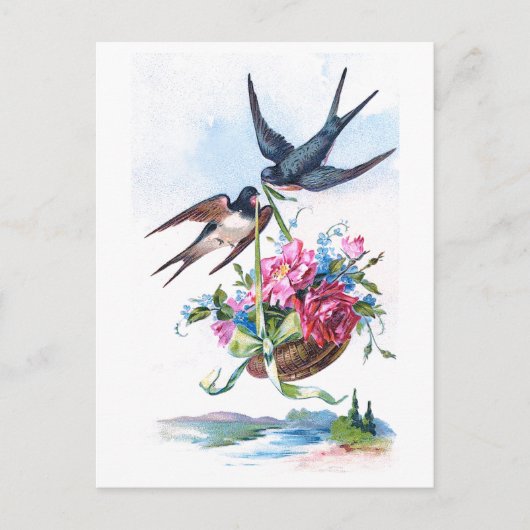Kute vogels en bloemen bloemen briefkaart (Voorkant)
