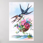 Kute vogels en bloemen bloemen poster (Voorkant)
