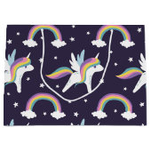 Kute vuurblauwe achtergrond Unicorn + regenbogen b Groot Cadeauzakje (Voorkant)
