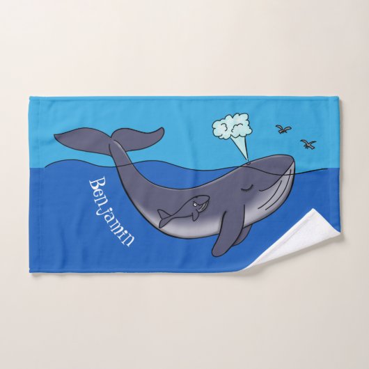 Kute walvis en kalveren cartoon bad handdoek (Handdoek)