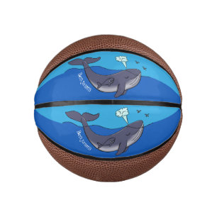 Kute walvis en kalveren cartoon basketbal