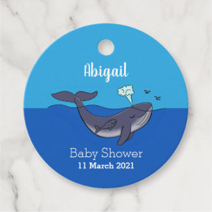 Kute walvis en kalveren cartoon bedankjes labels