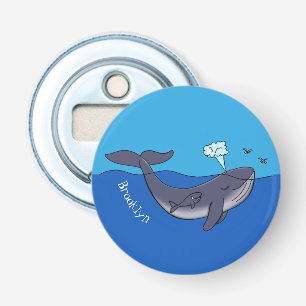 Kute walvis en kalveren cartoon button flesopener
