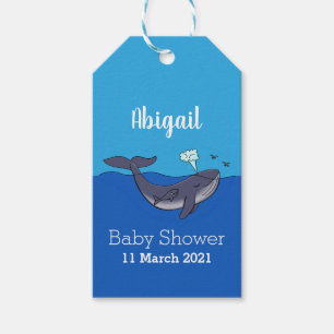 Kute walvis en kalveren cartoon cadeaulabel
