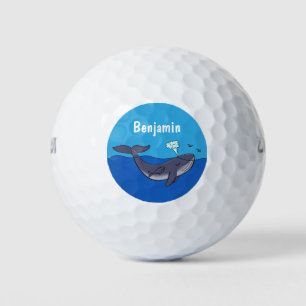 Kute walvis en kalveren cartoon golfballen