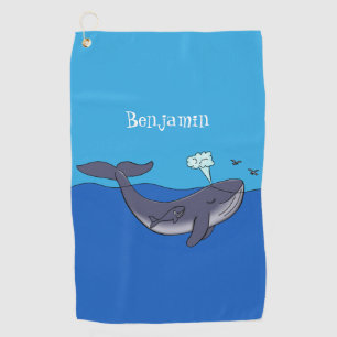 Kute walvis en kalveren cartoon golfhanddoek