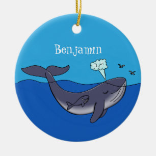 Kute walvis en kalveren cartoon keramisch ornament
