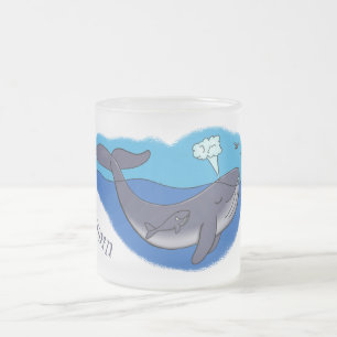 Kute walvis en kalveren cartoon matglas koffiemok