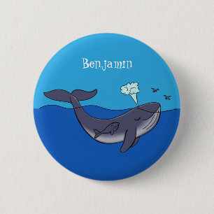 Kute walvis en kalveren cartoon ronde button 5,7 cm