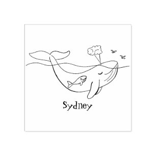 Kute walvis en kalveren cartoon rubberstempel