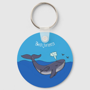 Kute walvis en kalveren cartoon sleutelhanger