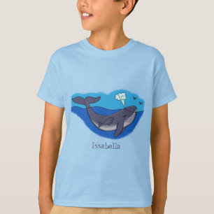 Kute walvis en kalveren cartoon t-shirt