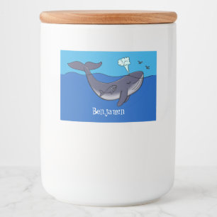 Kute walvis en kalveren cartoon voedselcontainer etiket