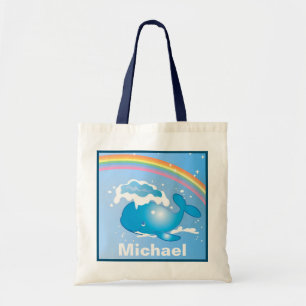 Kute walvis en regenboogkunst, gepersonaliseerde K Tote Bag
