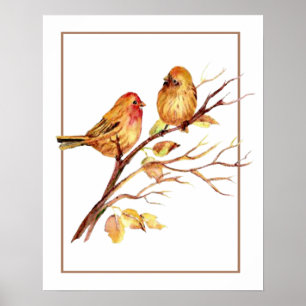 Kute Waterverf Bird Couple on Tree Branch art Poster