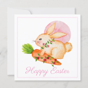 Kute Waterverf Bunny Pink Happy PaasKaart