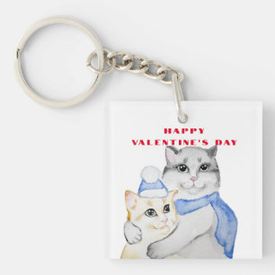 Kute waterverf kwetse katten op Valentijnsdag Sleutelhanger