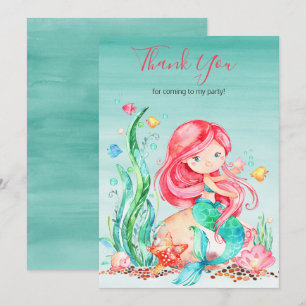 Kute Waterverf Mermaid under the Zee Birthday dan Bedankkaart