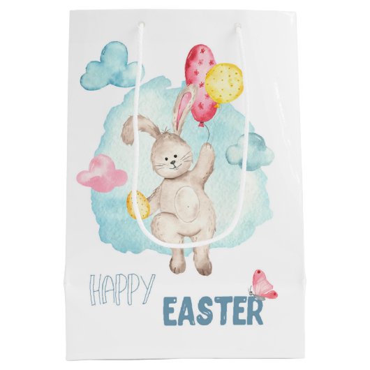 Kute Waterverf Moderne Happy Paast Bunny-ballonnen Medium Cadeauzakje (Achterkant)