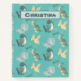 Kute Waterverf op licht Blauwgroen dinosauruspatro Notitieboek