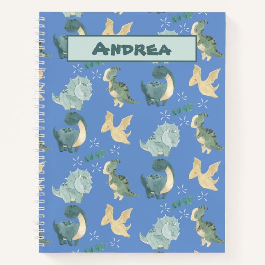 Kute Waterverf op Light Blue Dinosaur Pattern Notitieboek (Voorkant)