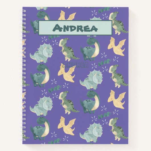 Kute Waterverf op Light Paars Dinosaur Pattern Notitieboek (Voorkant)