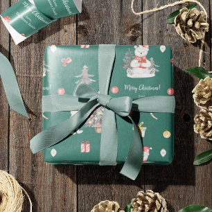 Kute Waterverf Polar Beer met kerstbegroeting Cadeaupapier