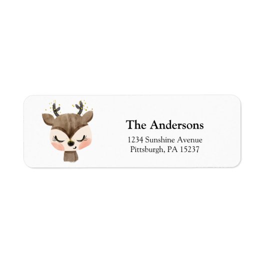 Kute Waterverf Reindester Return Address Etiket (Voorkant)
