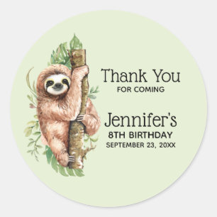 Kute Waterverf Sloth & Tropical Leaves Birthday Ronde Sticker